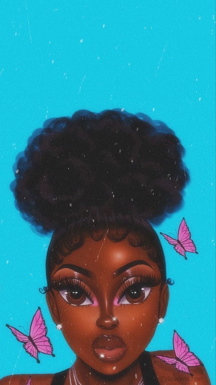 Digital Art Portrait of a Black Woman with High Afro and Pink Butterflies, AESTHETIC . Black girl cartoon, Black aesthetic , Cute cartoon, Afro Black Girl HD phone wallpaper