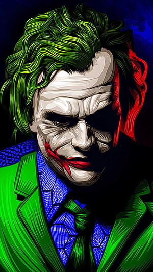 Joker Portrait in Green Suit and Blue Shirt with Red Smile HD phone wallpaper