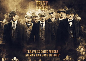 Peaky Blinders Gang Members in Flat Caps and Suits Amidst Dramatic Smoke HD wallpaper