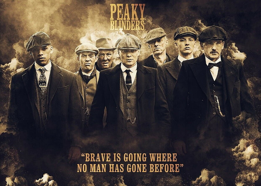 Peaky Blinders Gang Members in Flat Caps and Suits Amidst Dramatic Smoke HD wallpaper