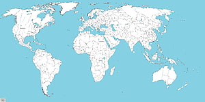 Blank Political World Map With Country Borders And Light Blue Ocean Background HD wallpaper