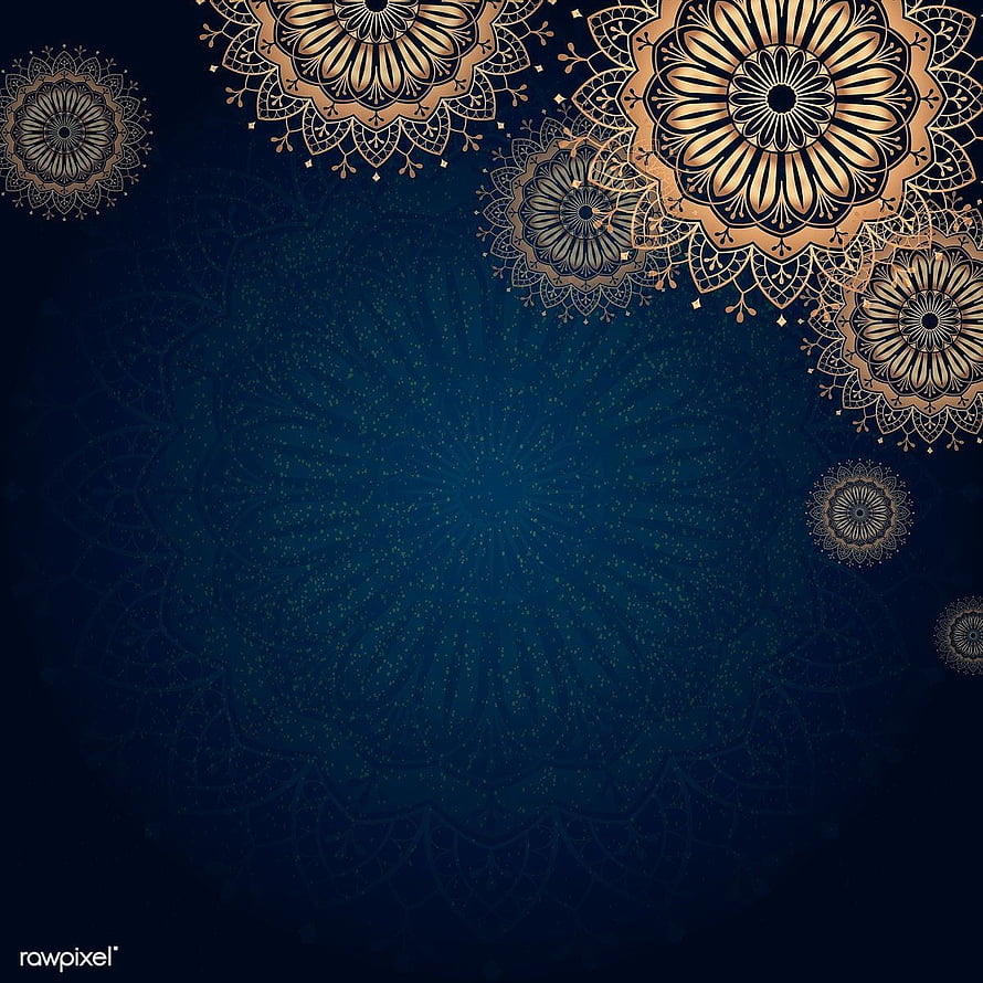 Elegant Gold Mandala Floral Pattern on Dark Blue Background, premium vector of Gold mandala on navy blue background vector. Mandala background, Poster background design, Gold mandala, Islamic Blue HD phone wallpaper