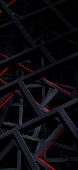 Dark Geometric Abstract Pattern with Red Accent Lines HD phone wallpaper