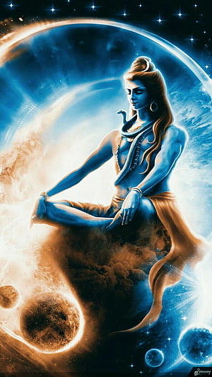 Lord Shiva Meditating in Space with Planets and Cosmic Energy HD phone wallpaper