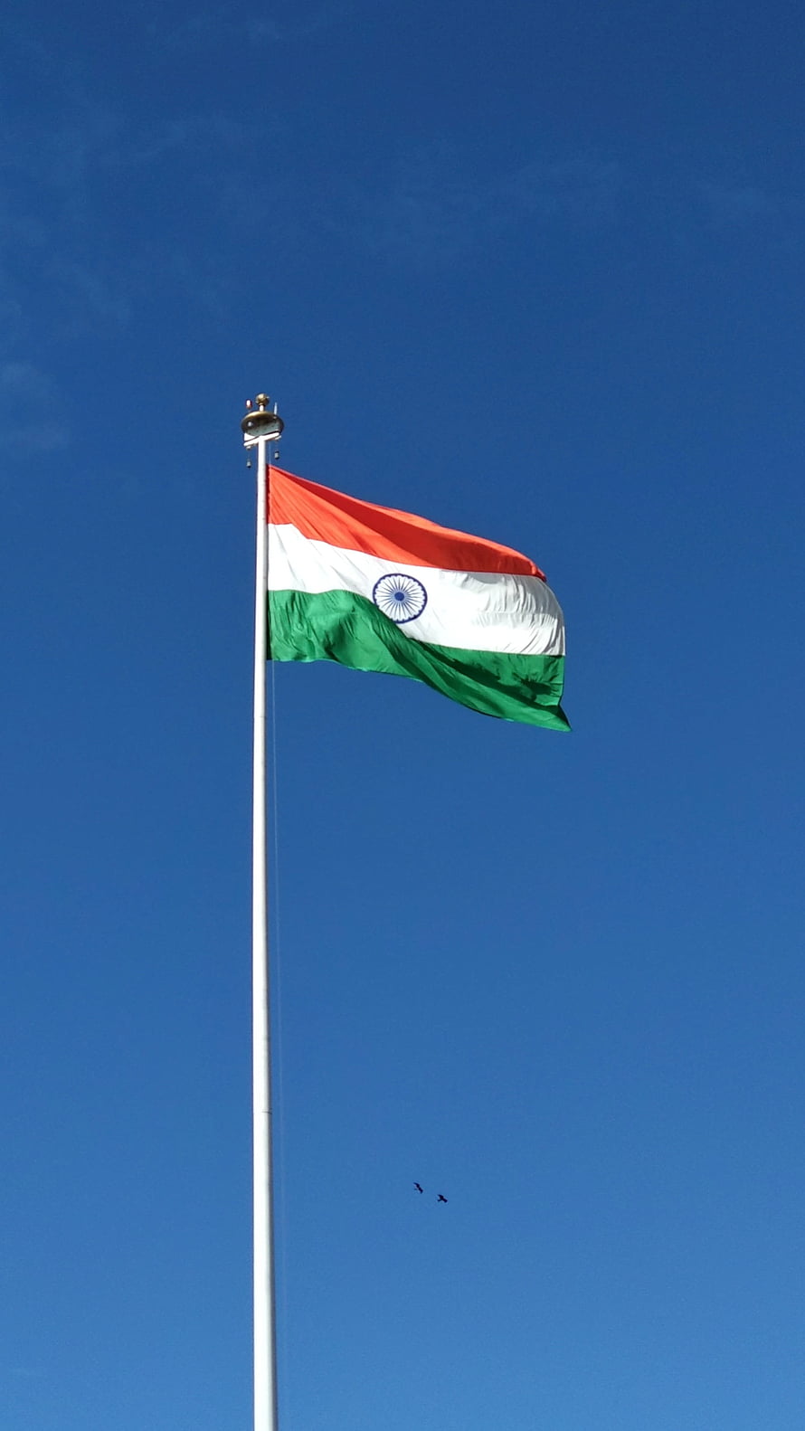 Indian National Flag Waving Against Clear Blue Sky on Independence Day HD phone wallpaper