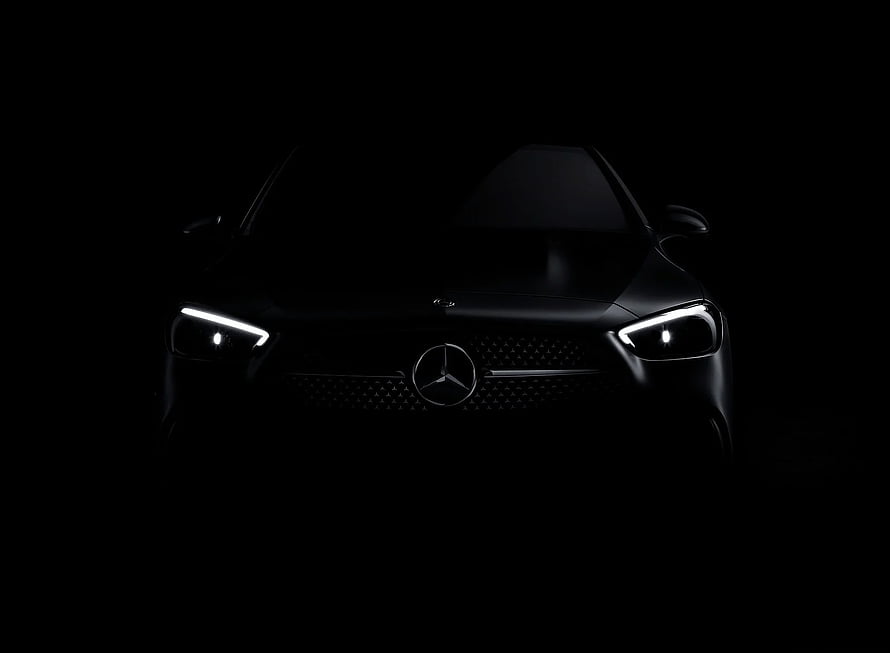 Mercedes-Benz Front View With Glowing LED Headlights In Dark Atmosphere HD wallpaper