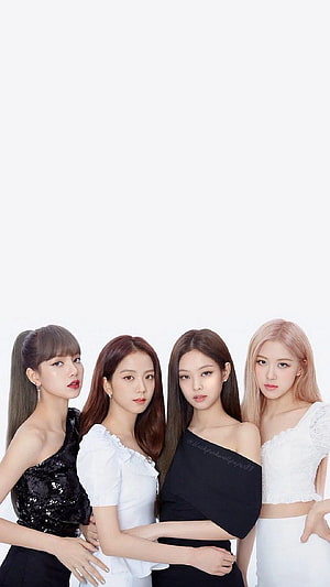 Blackpink K-pop Group Portrait in Black and White Outfits HD phone wallpaper