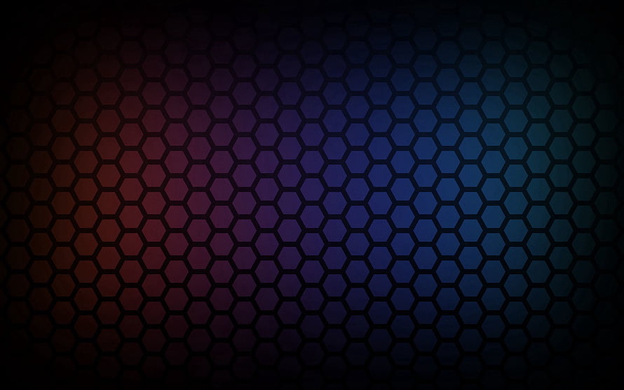 Dark Hexagonal Honeycomb Pattern with Red to Blue Gradient Glow HD wallpaper