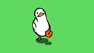 Cute Cartoon Duck Walking on Green Background HD wallpaper