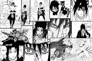 Sasuke Uchiha Manga Panels Featuring Sharingan and Susanoo in Naruto Shippuden HD wallpaper