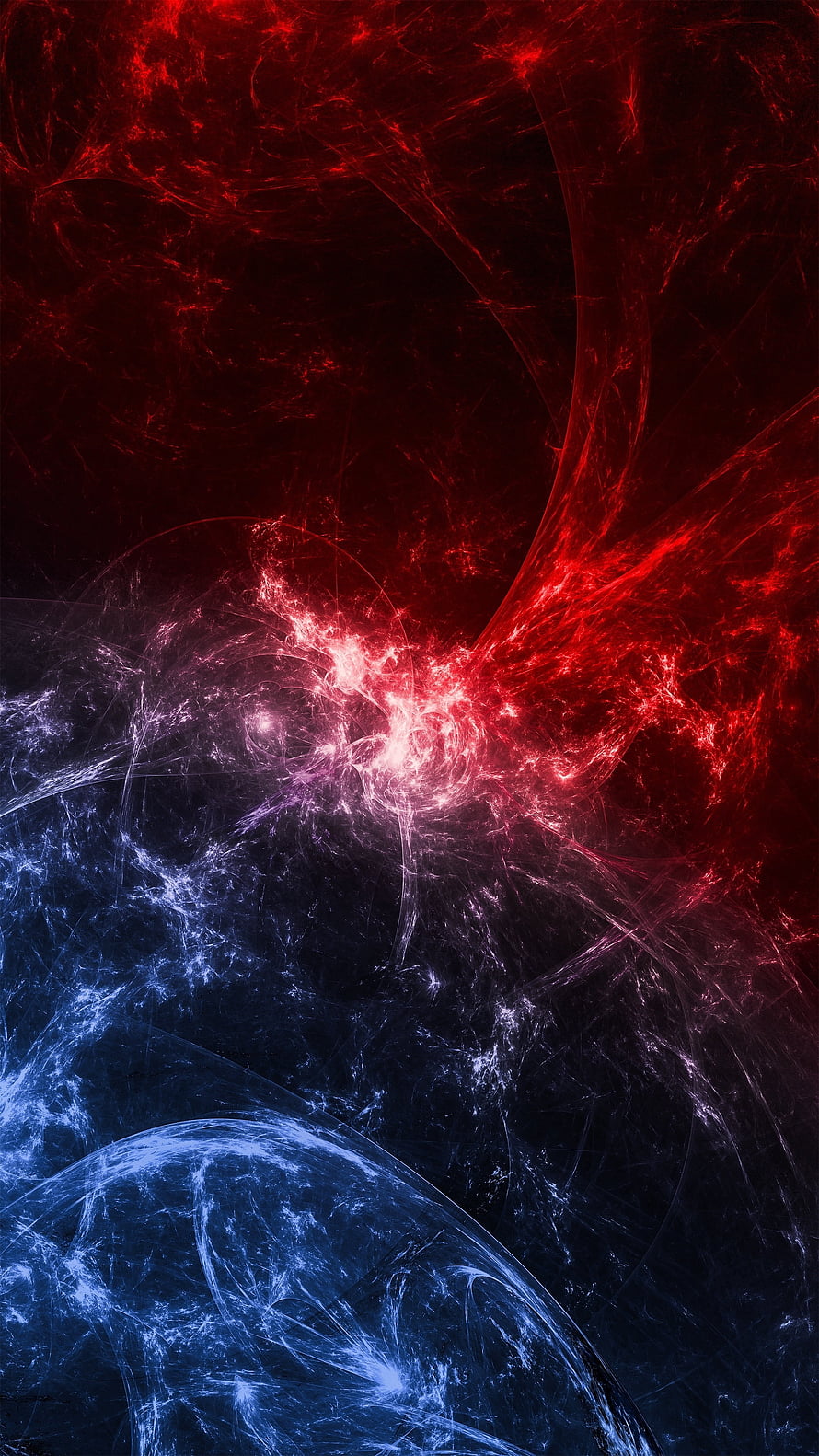 Vibrant Red and Blue Fractal Nebula with Cosmic Energy Swirls and Abstract Space Patterns HD phone wallpaper