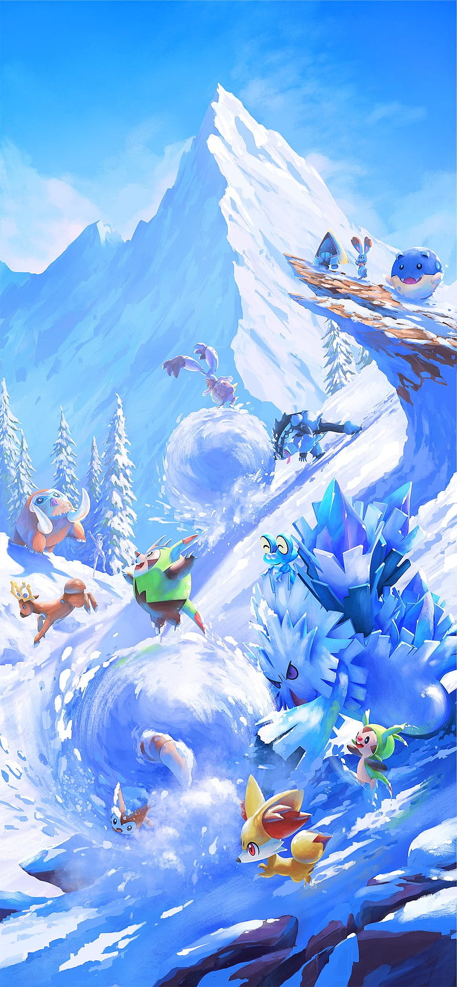 Pokémon GO Winter Snowball Fight on Snowy Mountain with Ice Type Creatures HD phone wallpaper