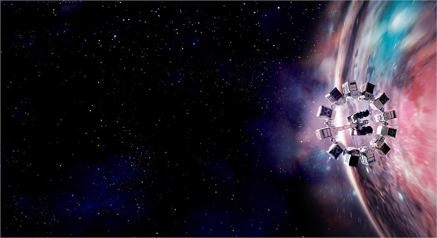 Interstellar Space Station Orbiting a Vibrant Nebula in Deep Space HD wallpaper