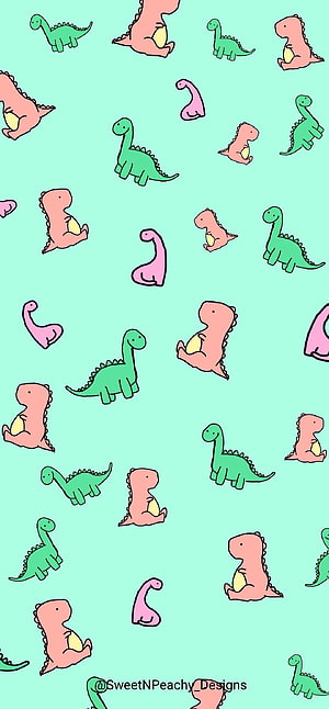Cute Cartoon Dinosaur Pattern on Mint Background HD phone wallpaper
