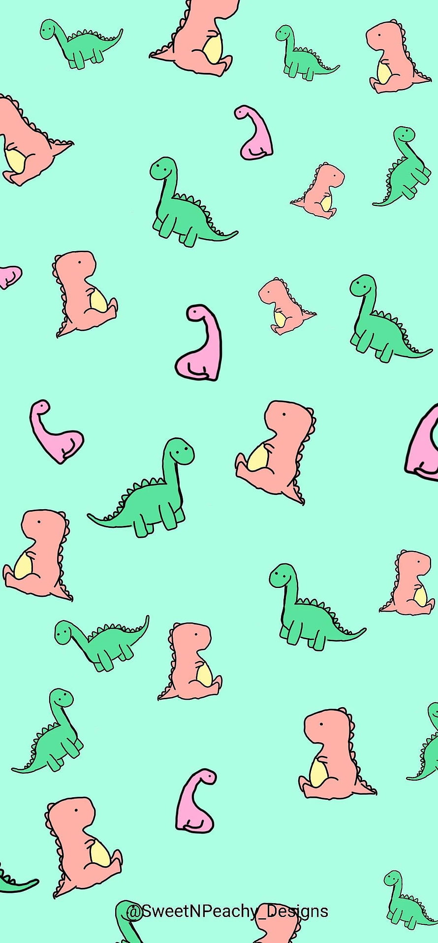 Cute Cartoon Dinosaur Pattern on Mint Background HD phone wallpaper