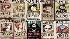One Piece Straw Hat Pirates Wanted Posters Collection Featuring Luffy Zoro Sanji HD wallpaper
