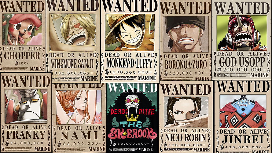 One Piece Straw Hat Pirates Wanted Posters Collection Featuring Luffy Zoro Sanji HD wallpaper