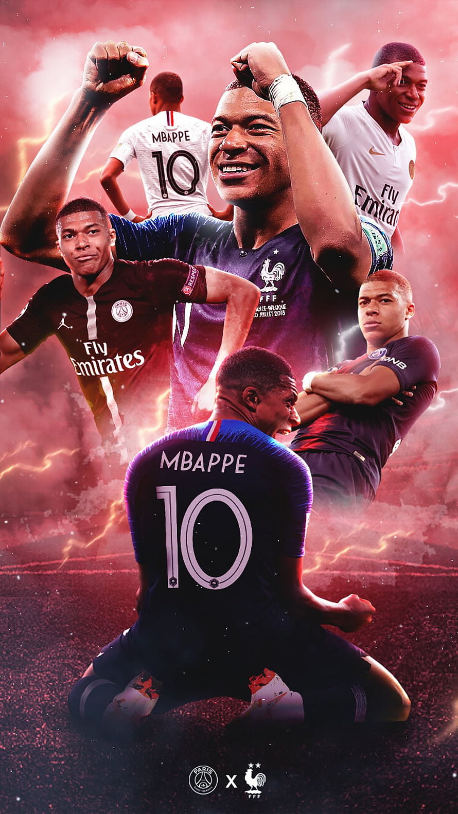 Kylian Mbappé Paris Saint-Germain and France National Team Collage Wallpaper HD phone wallpaper