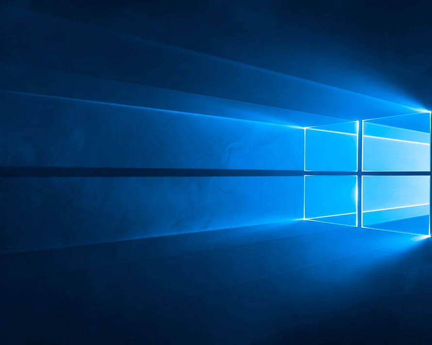 Windows 10 Default Blue Window Logo Wallpaper with Light Rays and Dark Background HD wallpaper