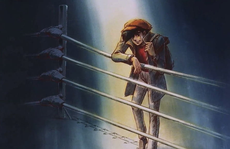 Joe Yabuki Leaning on Boxing Ring Ropes in Ashita no Joe Anime Illustration HD wallpaper