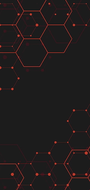 Dark Hexagonal Network Pattern with Red Nodes and Geometric Lines HD phone wallpaper
