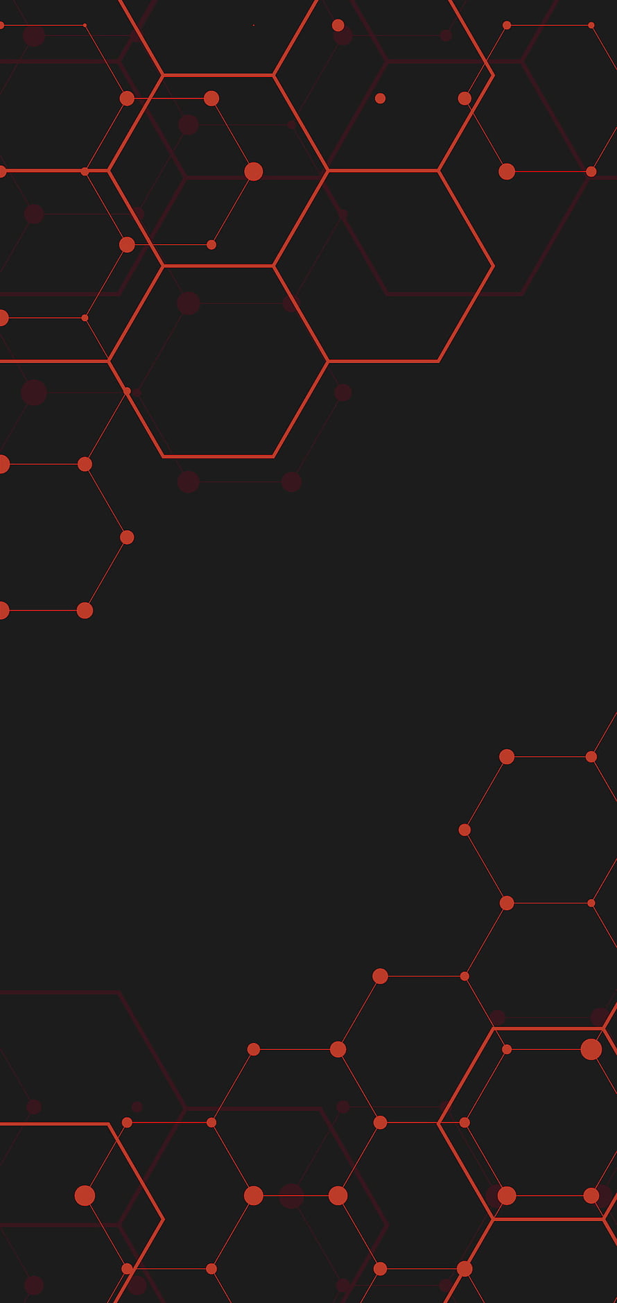 Dark Hexagonal Network Pattern with Red Nodes and Geometric Lines HD phone wallpaper