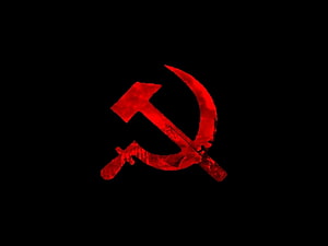 Red Hammer and Sickle Symbol on Black Background HD wallpaper
