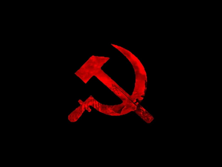 Red Hammer and Sickle Symbol on Black Background HD wallpaper