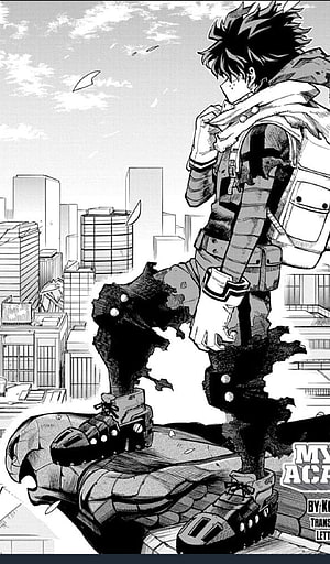 My Hero Academia Deku Manga Panel Standing on Giant Hand, Izuku Midoriya ,deku, art, cartoon, MHA, manga, anime HD phone wallpaper
