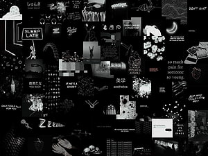 Black and White Aesthetic Collage Wallpaper with Edgy Quotes and Gothic Imagery HD wallpaper