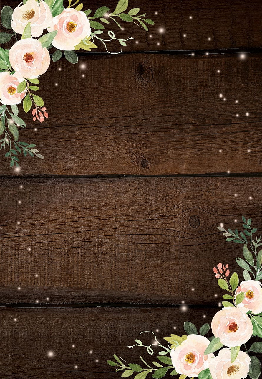 Rustic Dark Wood Background with Watercolor Pink Roses and Sparkling Light Effects HD phone wallpaper