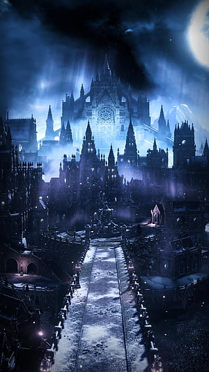 Dark Souls 3 Cathedral at Night with Snow and Moonlight HD phone wallpaper