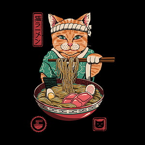 Neko Ramen: Anthropomorphic Cat Eating Japanese Noodles in Traditional Attire HD phone wallpaper