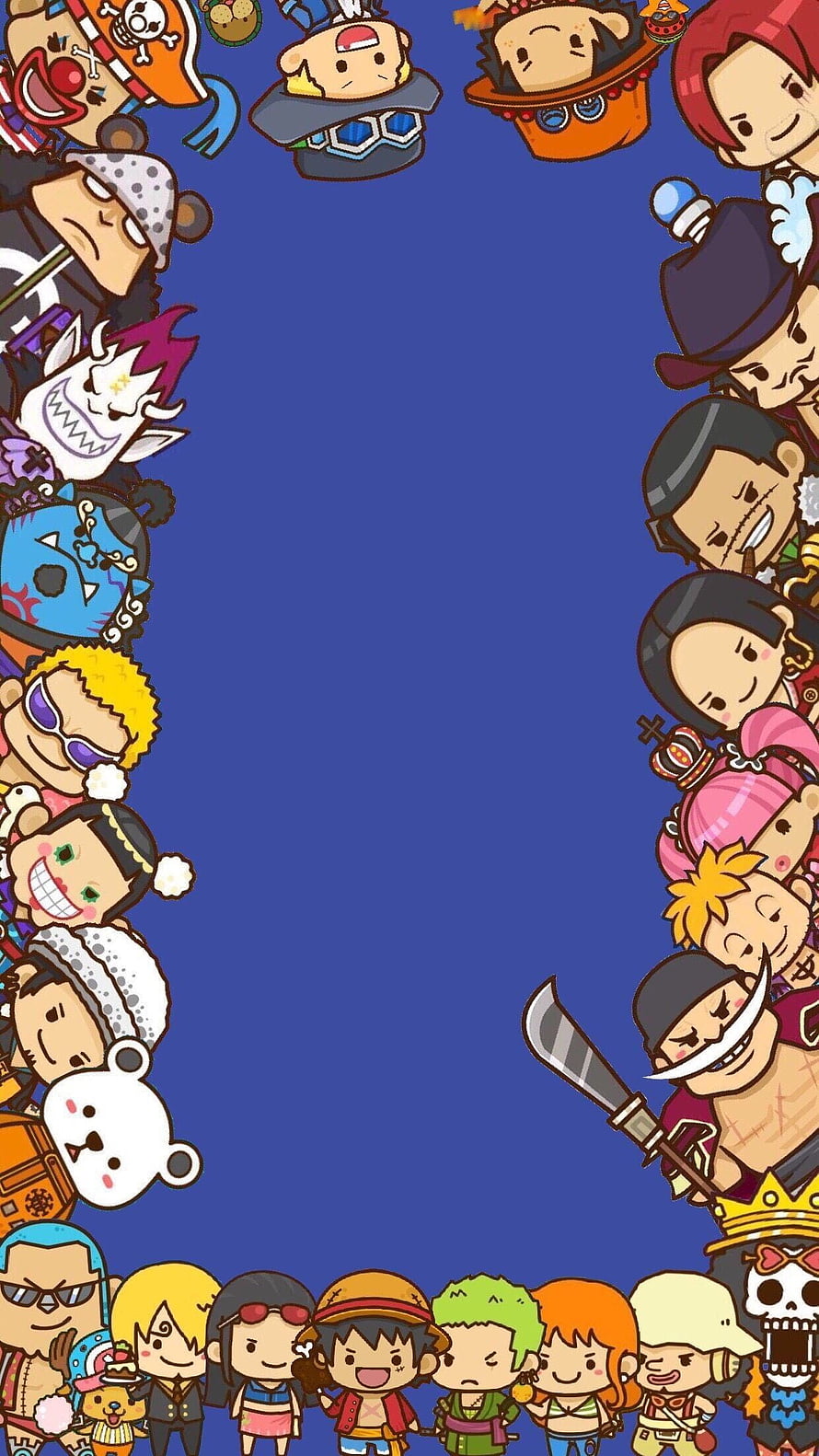 One Piece Straw Hat Pirates Chibi Character Border Wallpaper HD phone wallpaper