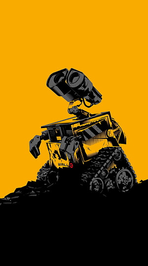 WALL-E Robot Character Artwork on Vibrant Yellow Background HD phone wallpaper