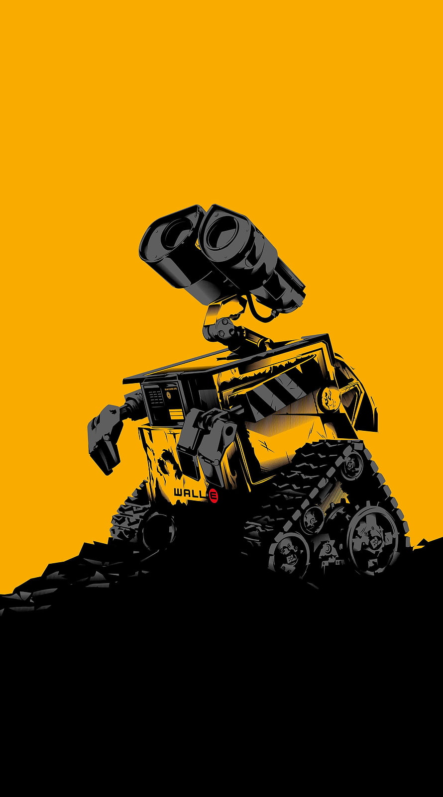 WALL-E Robot Character Artwork on Vibrant Yellow Background HD phone wallpaper