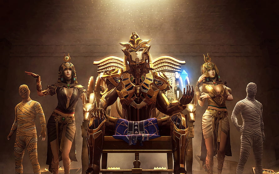PUBG Mobile Golden Pharaoh X Suit with Egyptian Pharaoh and Mummy Characters HD wallpaper