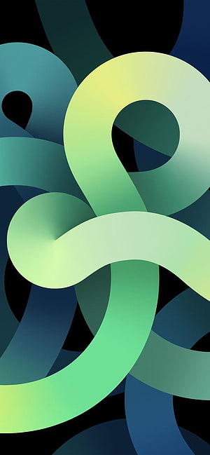 Abstract Gradient Ribbon Design with Flowing Green and Blue Curves on Dark Background HD phone wallpaper