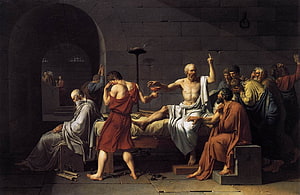 Jacques Louis David's Socrates: Classical Oil Painting of Ancient Greek Philosophy HD wallpaper
