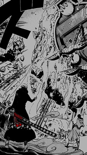 Trafalgar Law Manga Panel from One Piece with Dynamic Action and Black Ink Art HD phone wallpaper