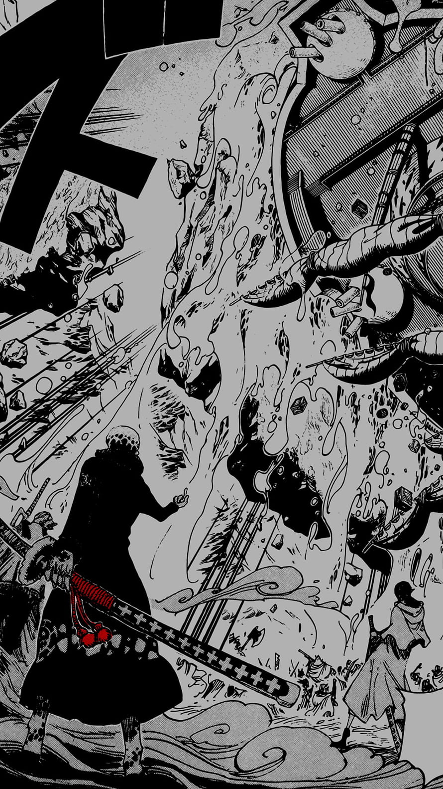 Trafalgar Law Manga Panel from One Piece with Dynamic Action and Black Ink Art HD phone wallpaper