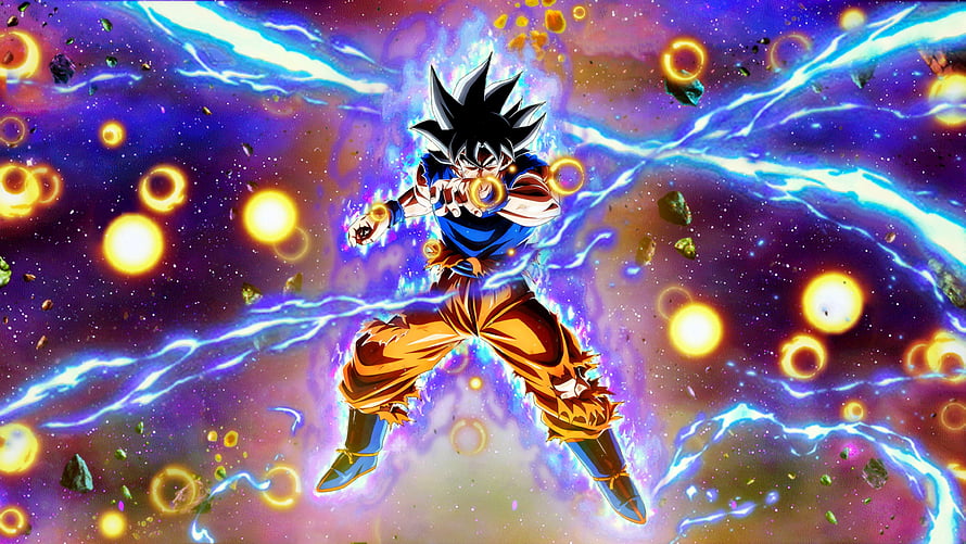 Goku Ultra Instinct Anime Character in Cosmic Energy Burst HD wallpaper