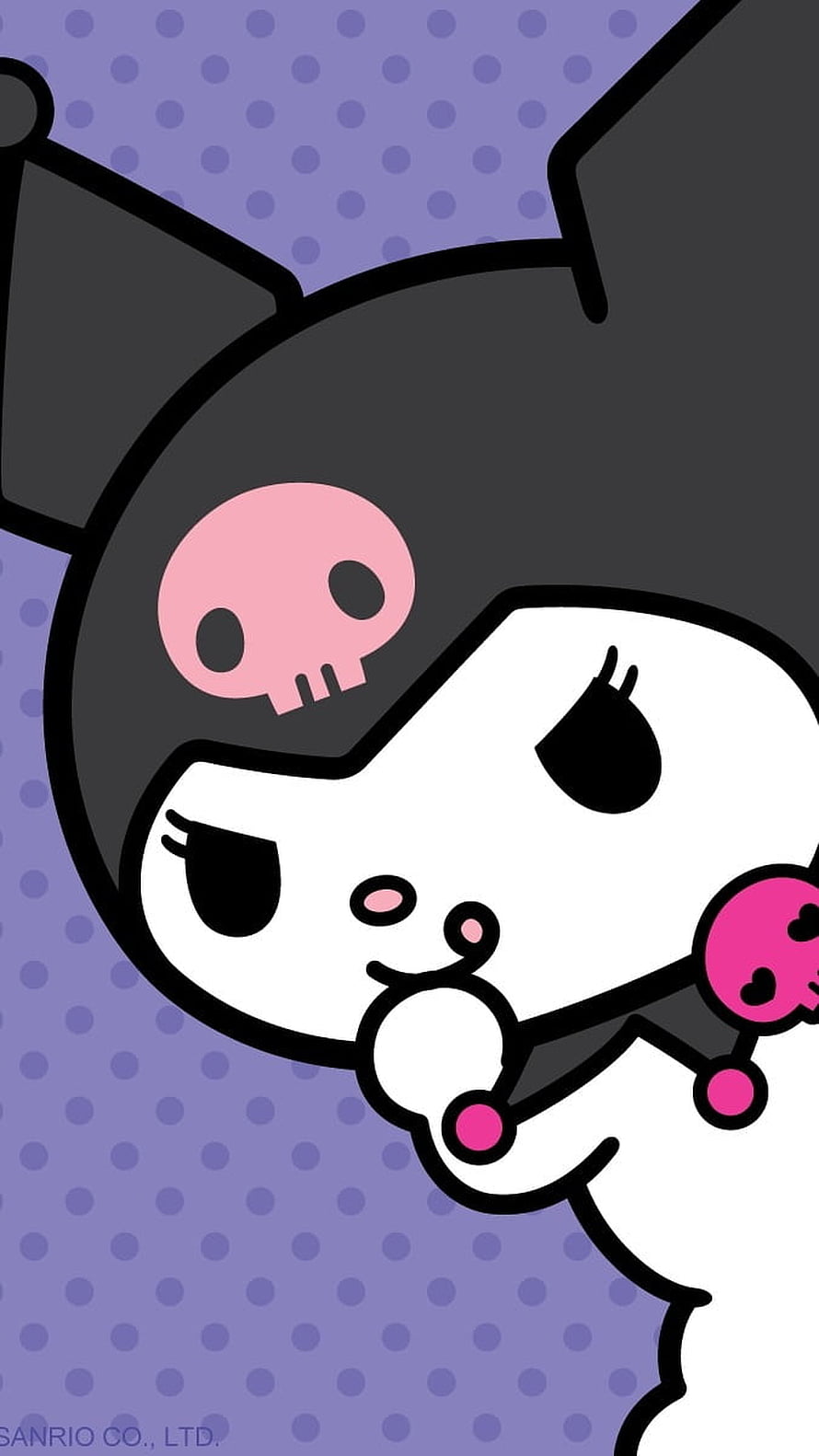 Cute Kuromi Character Illustration With Pink Skull On Black Hood HD phone wallpaper
