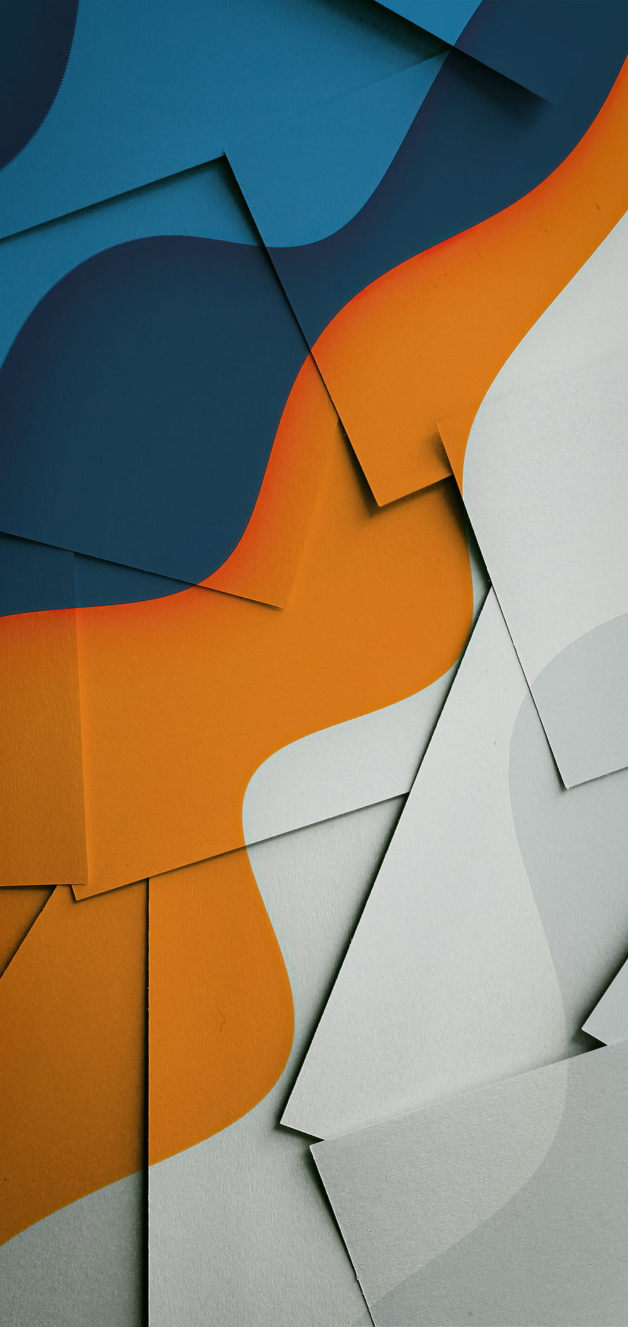 Abstract Geometric Paper Cut Art with Blue Orange and White Layers HD phone wallpaper