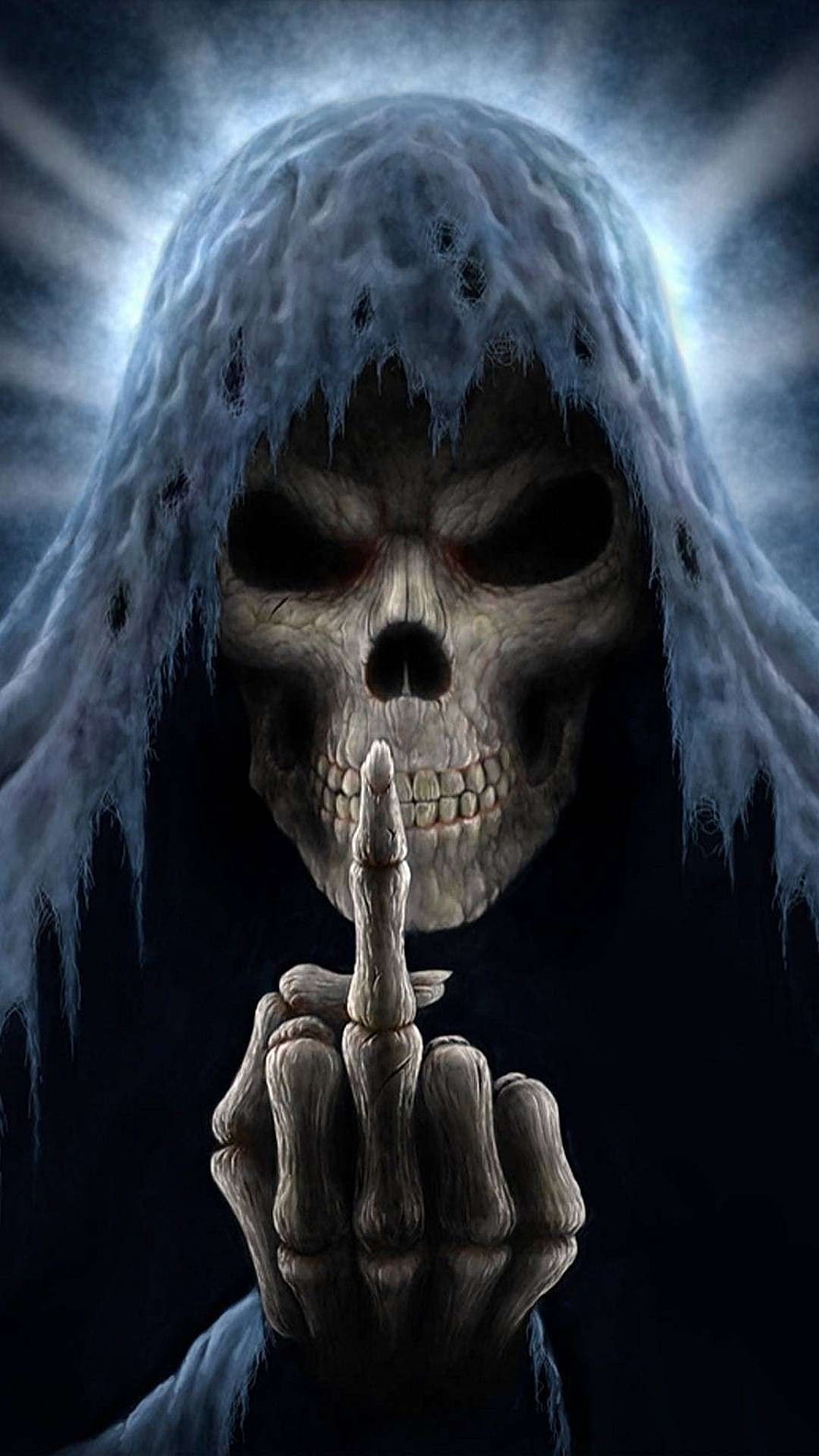 Eerie Hooded Skeleton Making a Shushing Gesture in Dark Misty Atmosphere HD phone wallpaper