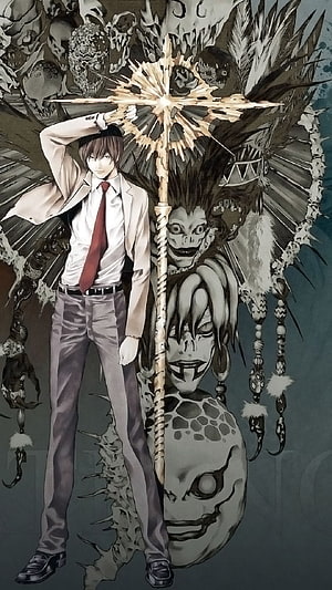 Death Note L Light Yagami Anime Illustration with Supernatural Elements and Dark Fantasy Style HD phone wallpaper