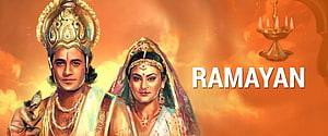 Lord Rama and Sita Divine Portrait with Traditional Indian Attire and Golden Crown HD wallpaper