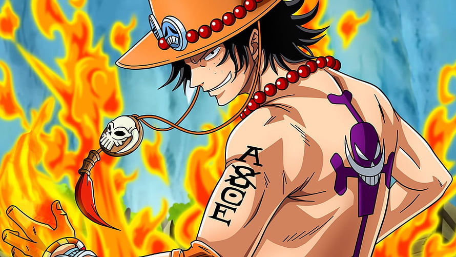 Portgas D. Ace from One Piece with Fire and Skull Charm HD wallpaper