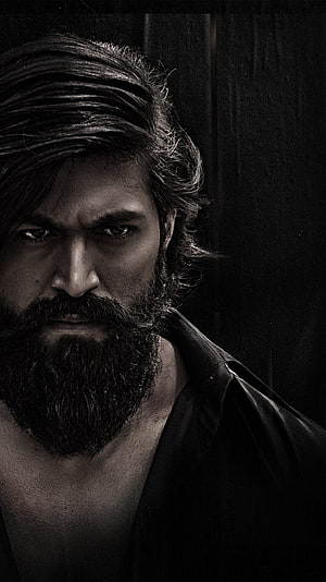 Allu Arjun intense black and white portrait with beard and serious expression HD phone wallpaper