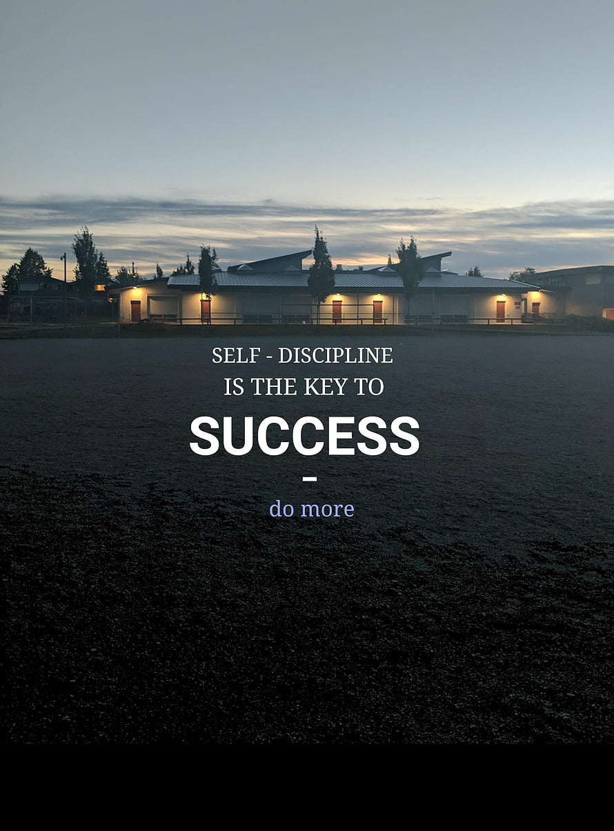 Motivational Quote About Self-Discipline And Success Over School Building At Dusk HD phone wallpaper